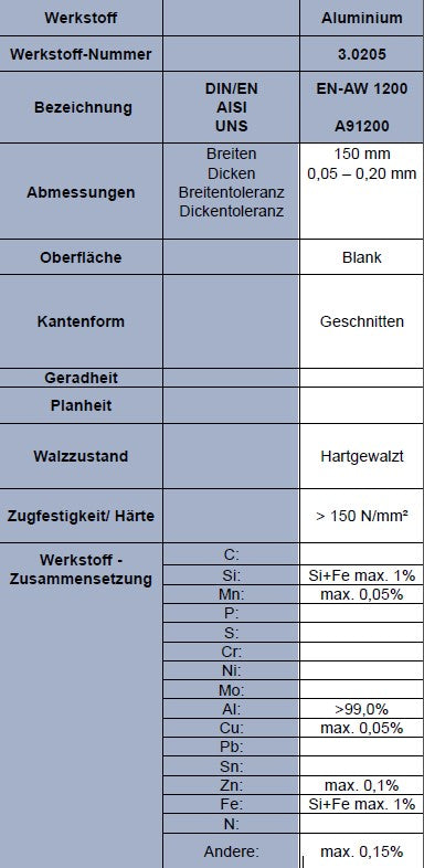 Aluminium, Al99,0% - 3.0205 // L: 500mm - B: 150mm