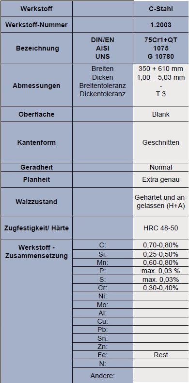 Gehärteter Werkzeugstahl, C-Stahl - 1.2003 // L: 1000mm - B: 350mm
